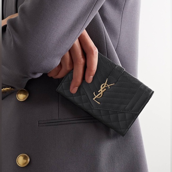 Price firm NEW YSL Saint Laurent Gold Monogram quilted leather wallet clutch - Picture 10 of 12